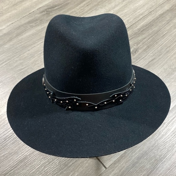Rag & Bone Black Floppy Brim Fedora w/ Leather Scroll Band & Silver Studs size S - Picture 1 of 9